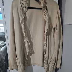 Ami Beige Crochet-Accent Cardigan